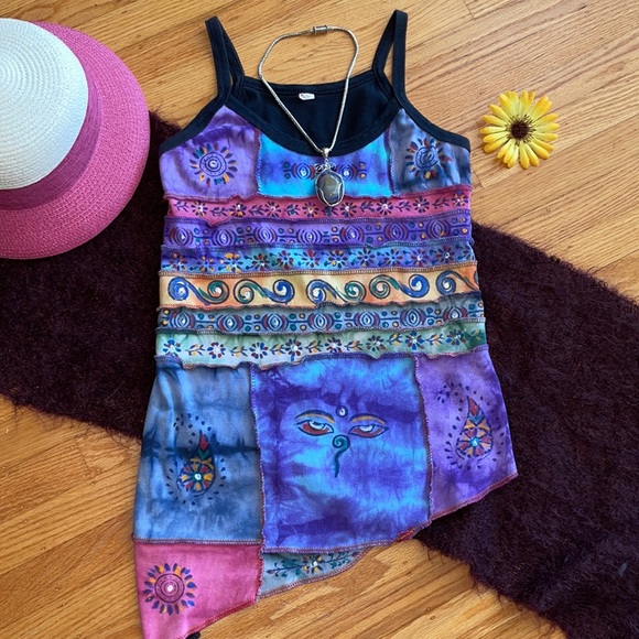 🌺 COLORFUL 100% Cotton Tank Made in Nepal Sz. S! - Picture 1 of 8